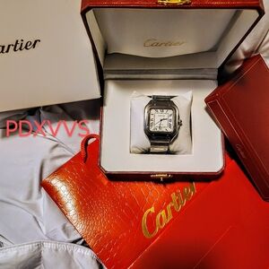 Cartier De Santos Watch Stainless Papers Holographic Card Bag Aftermarket Box